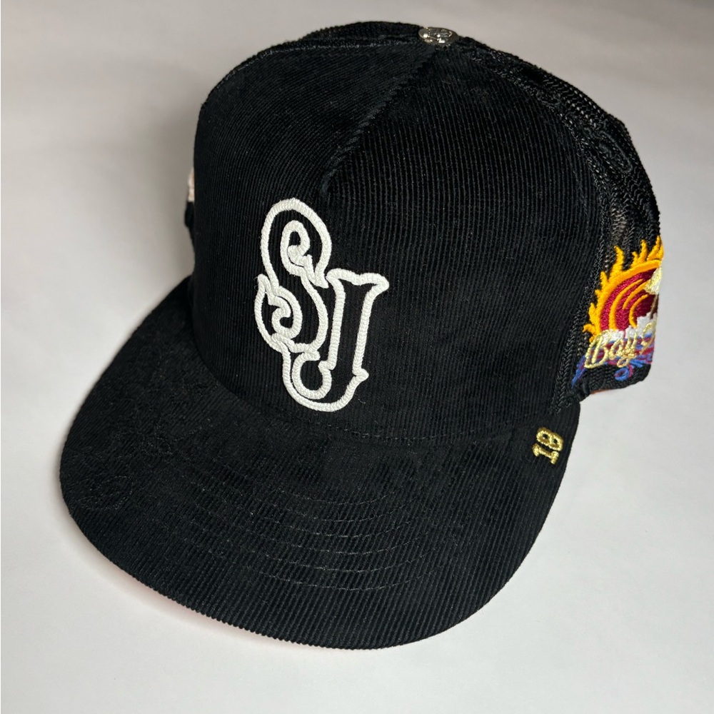 Black Corduroy Cap with Embroidered Logo SnapBack San Jose